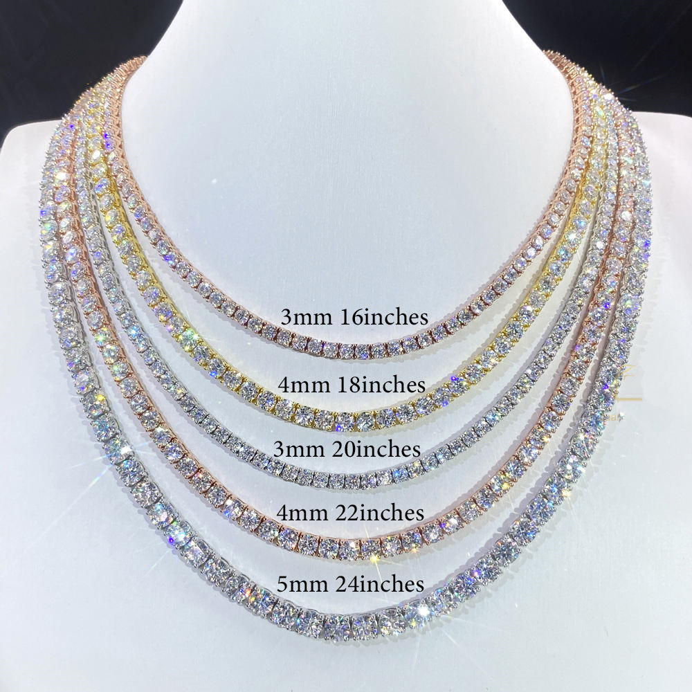 2mm 3mm VVS Moissanite Tennis Chain 7-24 inch Women's and Men's Bracelet Necklace