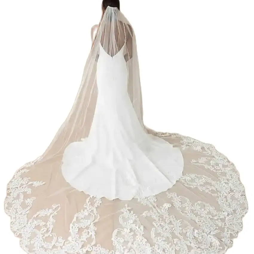 Lace Bridal Veils 1 Tier Soft 3 Meters Mesh With Comb Wedding Party Bride Hair Accessories for Women and Girls