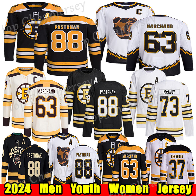 #88 David Pastrnak Boston hockey jersey #63 Brad Marchand Patrice Bergeron Charlie McAvoy Jake DeBrusk Kevin Shattenkirk Jeremy Swayman Linus Ullmark Bruins jerseys