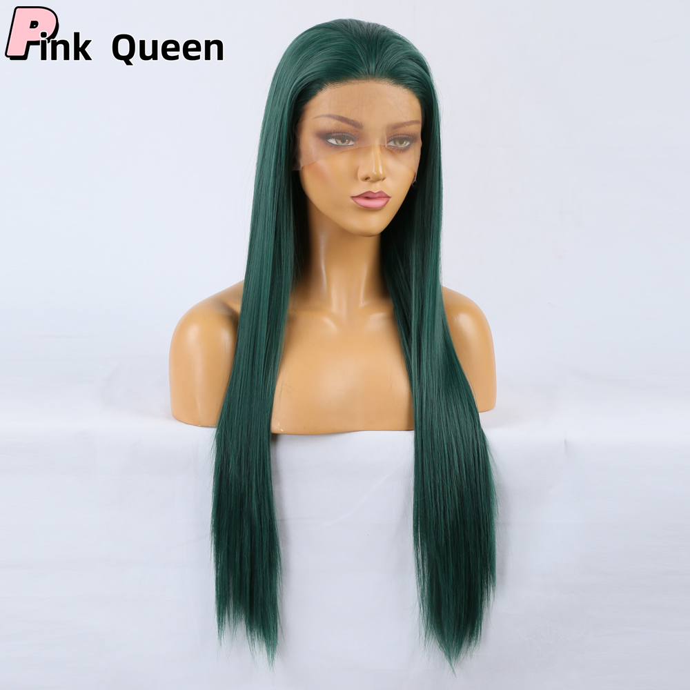 13*2.5 Lace front wig Long straight Green hair synthetic natural Hand crochet hairpiece cosplay girl wigs synthetic lace wig handimplantes hair wigs
