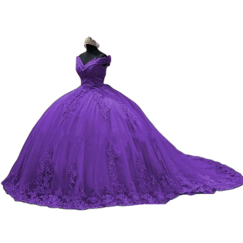 Purple Ball Gown Princess Quinceanera Dresses Lace Appliques Off Shoulder Lace-up Corset Sweet 16 Dress Prom vestidos xv anos