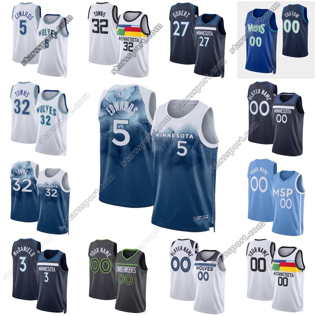 Anthony Edwards Rudy Gobert Karl-Anthony Towns Basketball Jerseys Naz Reid Timberwolve DAngelo Russell Wendell Moore Jr. Jaden McDaniels 2024 City Mike Conley