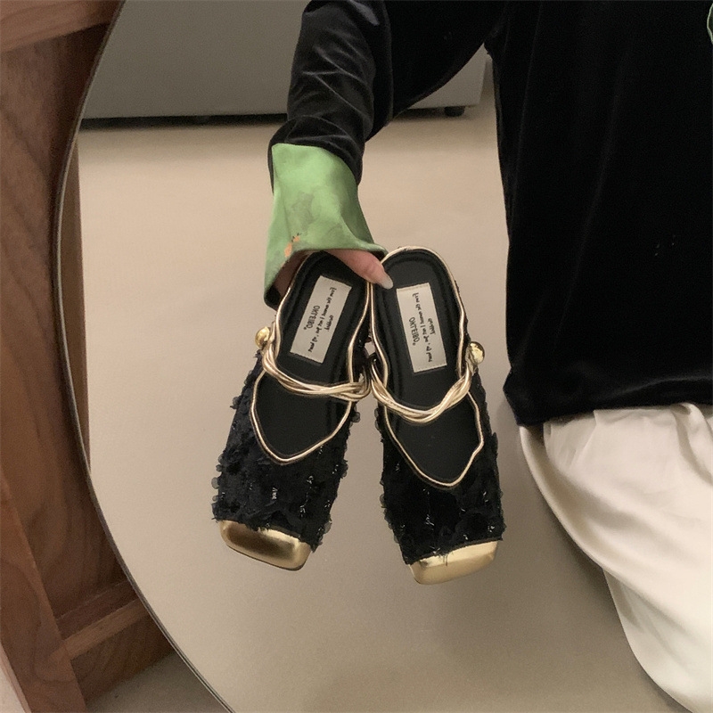 Half Gentle Women Baotou Retro 2024 Spring or Summer New Soft Sole Cool Slippers for Fashion Lhshoe f