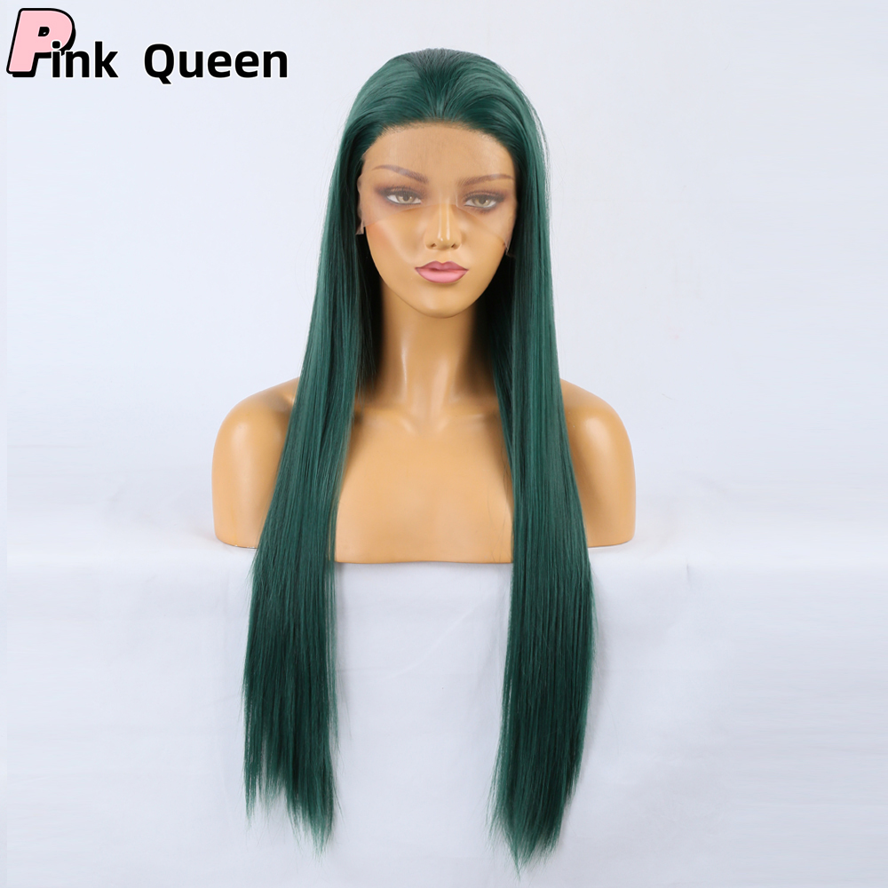 13*2.5 Lace front wig Long straight Green hair synthetic natural Hand crochet hairpiece cosplay girl wigs synthetic lace wig handimplantes hair wigs