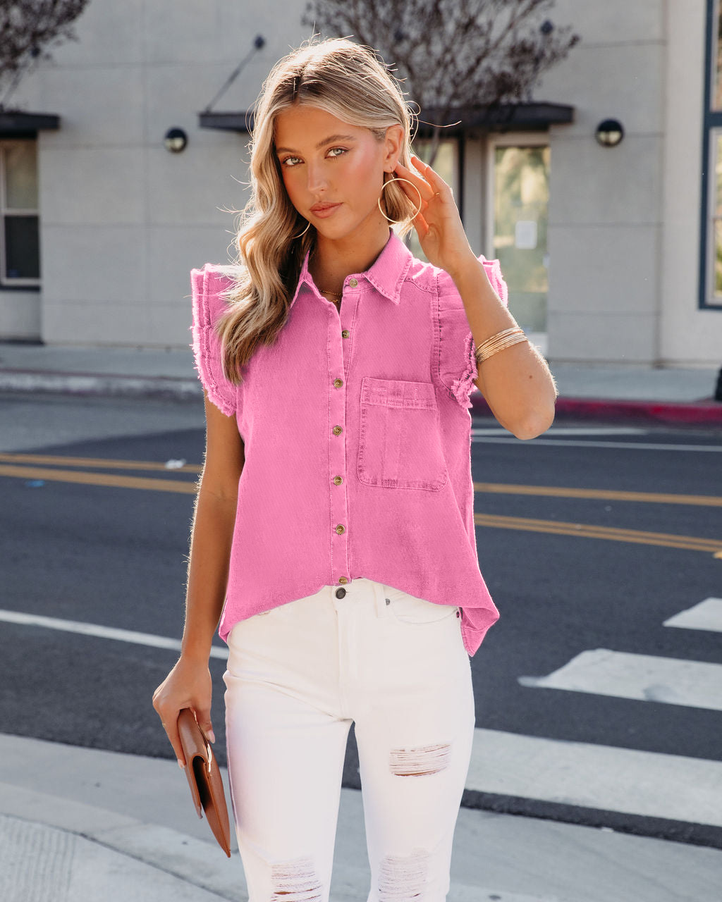 2024 new denim jacket women coats Raw edge ripped denim coats short sleeves pink orange Summer and autumn