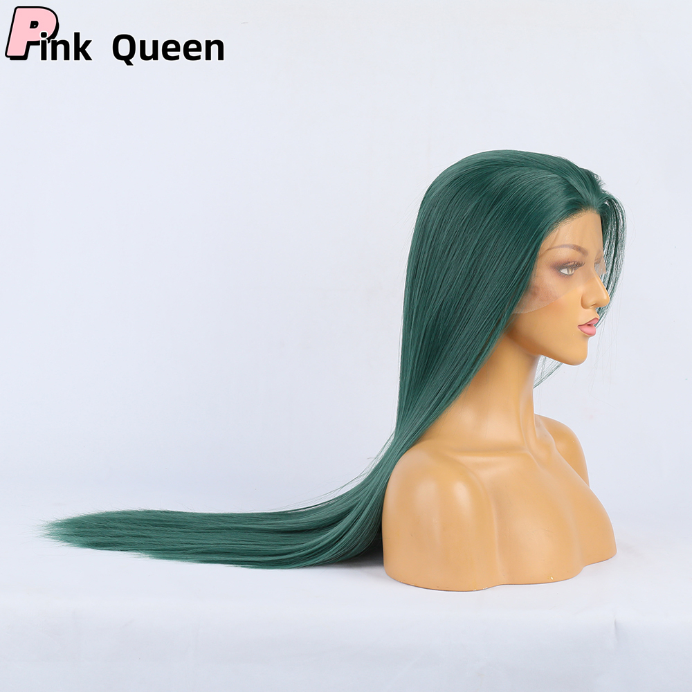 13*2.5 Lace front wig Long straight Green hair synthetic natural Hand crochet hairpiece cosplay girl wigs synthetic lace wig handimplantes hair wigs
