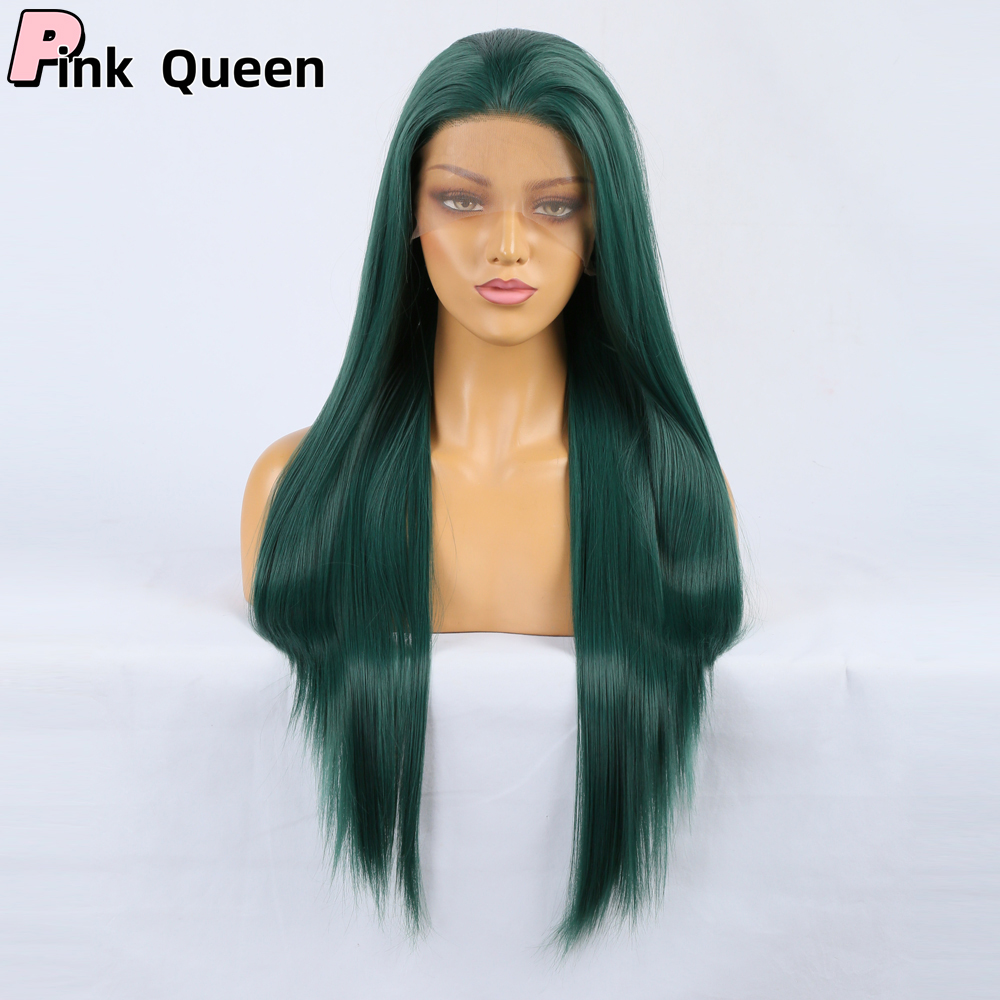 13*2.5 Lace front wig Long straight Green hair synthetic natural Hand crochet hairpiece cosplay girl wigs synthetic lace wig handimplantes hair wigs