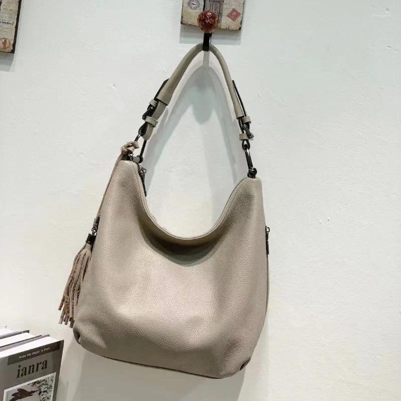 Free Shipping Totes European And American Style Genuine Leather Women's Bag Underarm Cowhide Tassel Shoulder Tote Ladies' Large Designer Bag