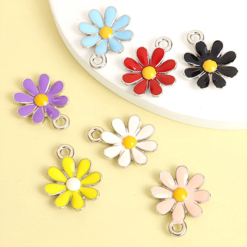 10pcs Kpop Colorful Daisy Enamel Charms for DIY Couple Trinkets Sweet Necklace Bracelet Earrings Hair Accessories Flower Pendant 240507