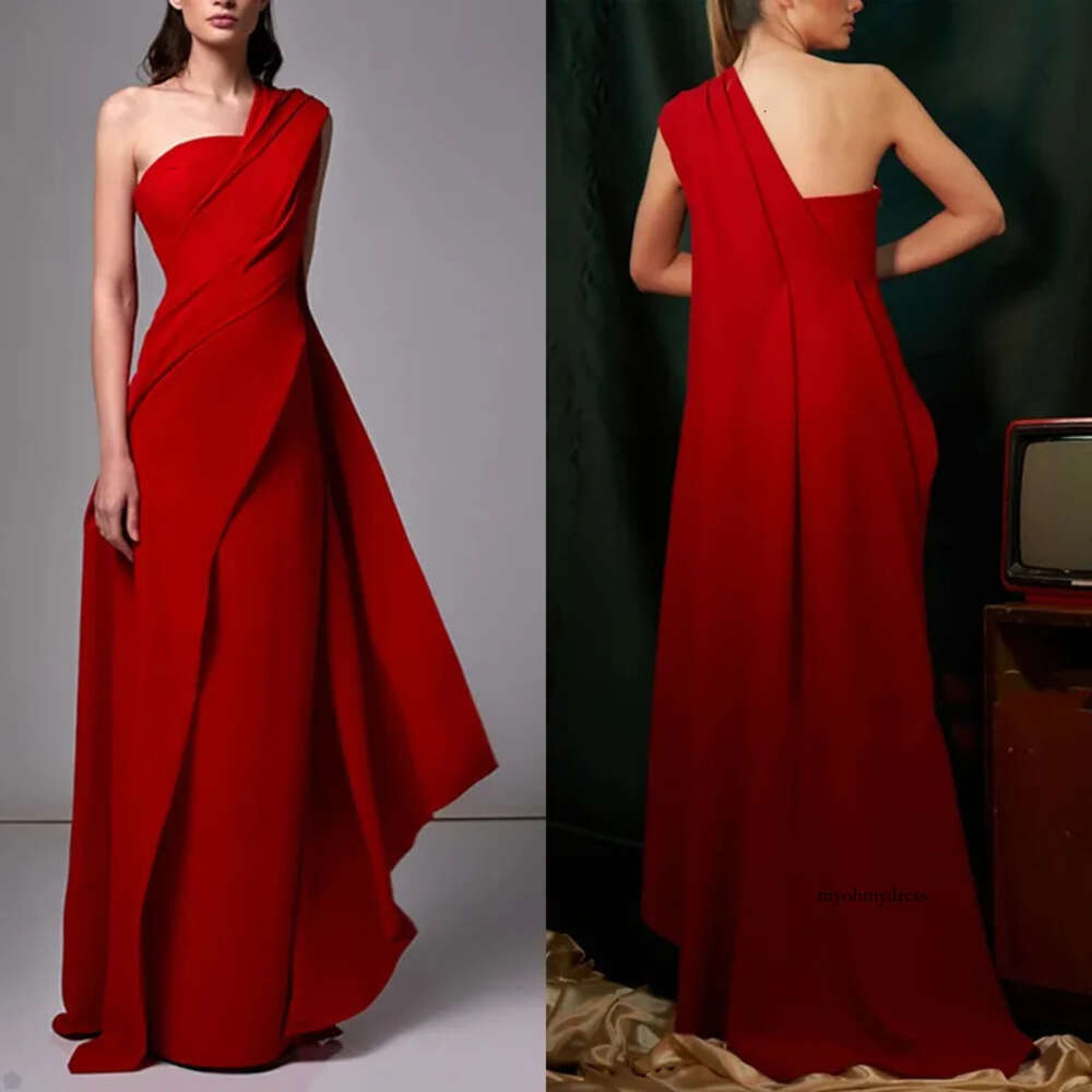 Fashion Column Prom One-Shoulder Sleeveless Floor-Length Ribbon Celebrity Evening Dresses Plus Size Custom Made B5018 0508
