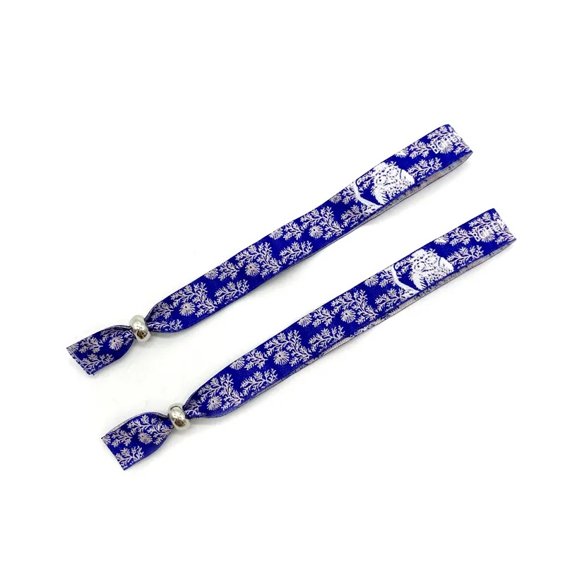 custom adjustable polyester rfid fabric elastic festival event woven bead wristband bracelet with logo