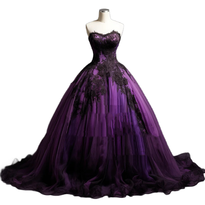 A Line Black And Purple Gothic Wedding Dresses Lace Appliques Sweetheart Neck Sleeveless Long Tulle Bridal Gowns Back Lace-Up 2024 Vintage Plus Size V