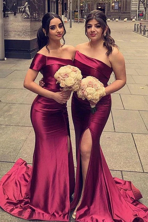 Grape Mermaid Bridesmaid Dresses New Sexy One Shoulder Split Long Maid of Honor Gowns Women Wedding Guest Dress Custom Made