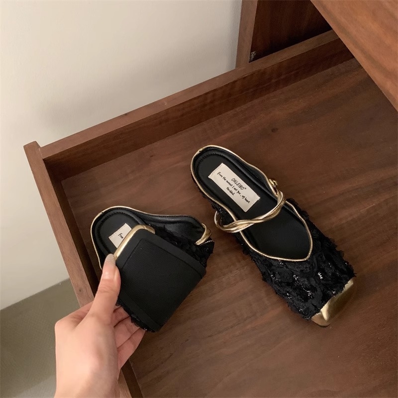 Half Gentle Women Baotou Retro 2024 Spring or Summer New Soft Sole Cool Slippers for Fashion Lhshoe f