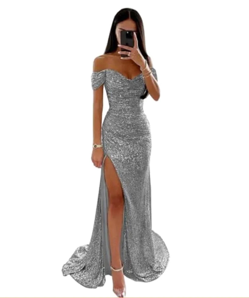 Elegant Off The Shoulder Sequined Mermaid Bridesmaid Dresses With Side Slit Elegnat Maid Of Honor Special Guest Evening Prom Gowns Bc18214 0920