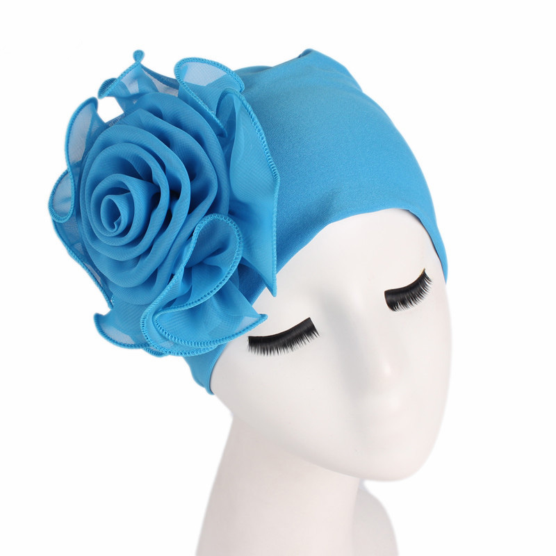 New Side Flower Elastic Headscarf Hats Ladies Elegant Fashion Hats Chemotherapy Hair Accessories Wig Caps 16 pieces/lot