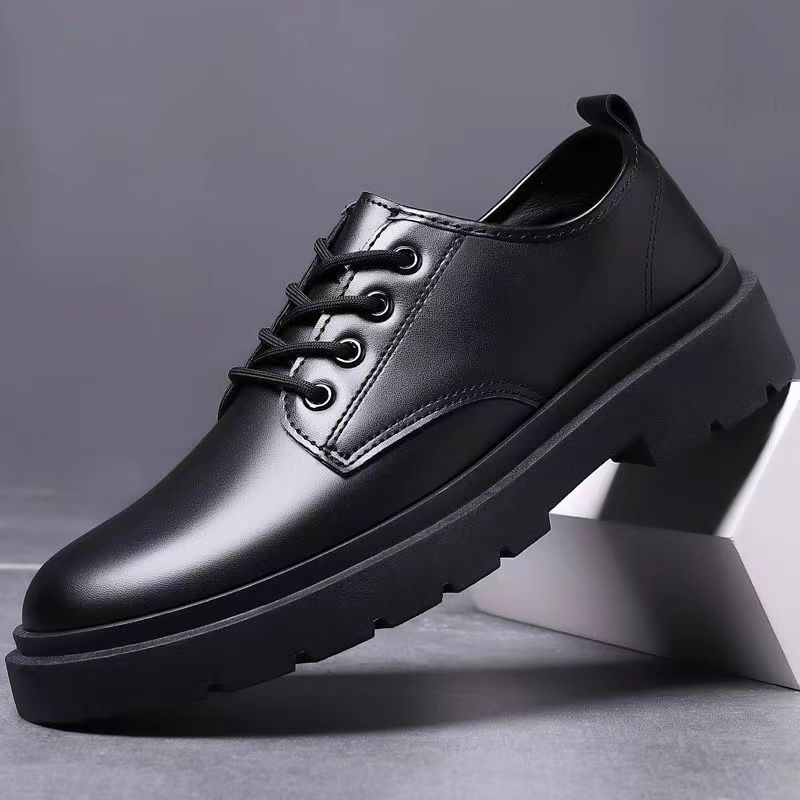 leather casual men's small Business British style workwear thick soles trendy and versatile lace up student work shoes Lhshoe
