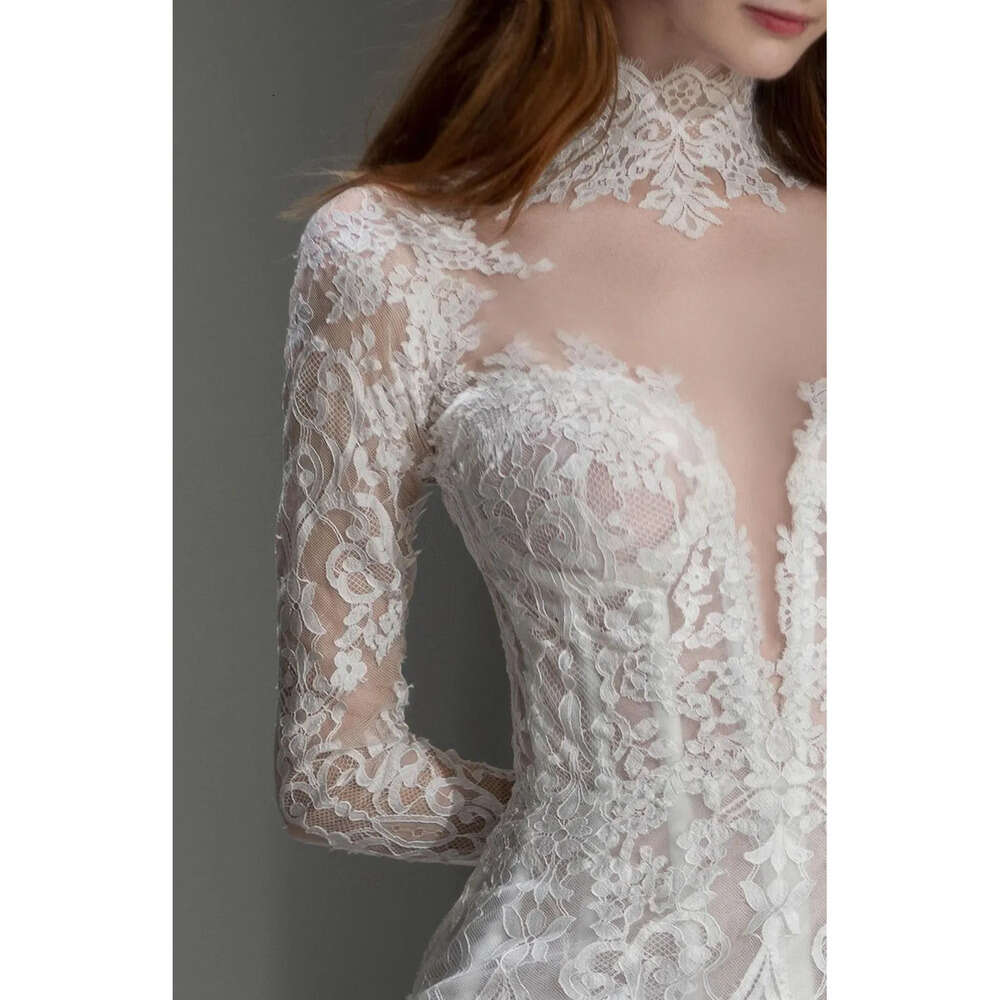 Mermaid Dresses Simple Gown Wedding Ball With High Neck Long Sleeve Appliques Lace Slim Line Chic Bridal Gowns Custom Made Vestidos De Novia S