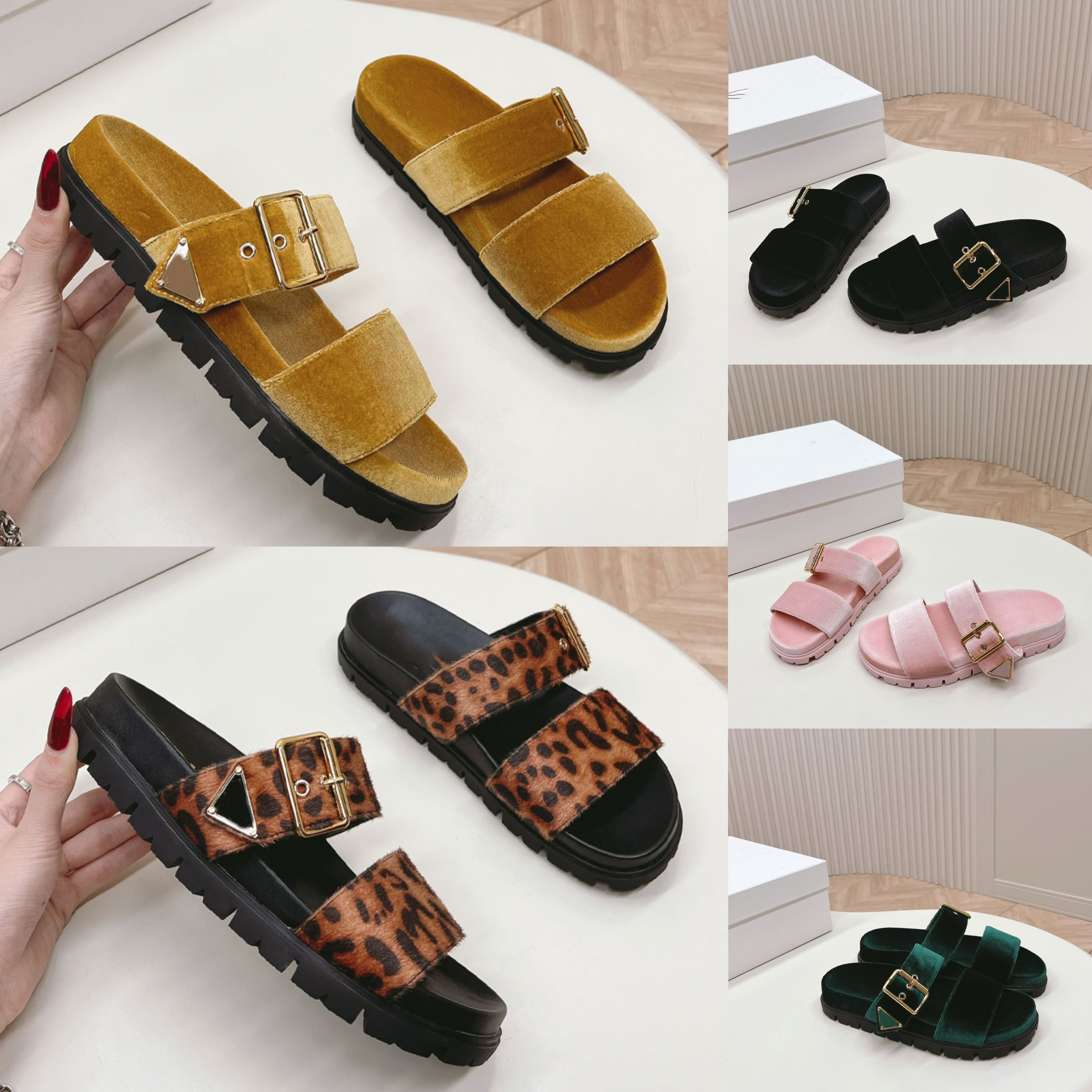 Slippers Sildes Designer Sandals Women Velvet Slides Flat Comfort Sliders Leopard Print Rubber Sole Shoe Open Toe Slipper Top Quality Summer Outdoors Casual Sandal