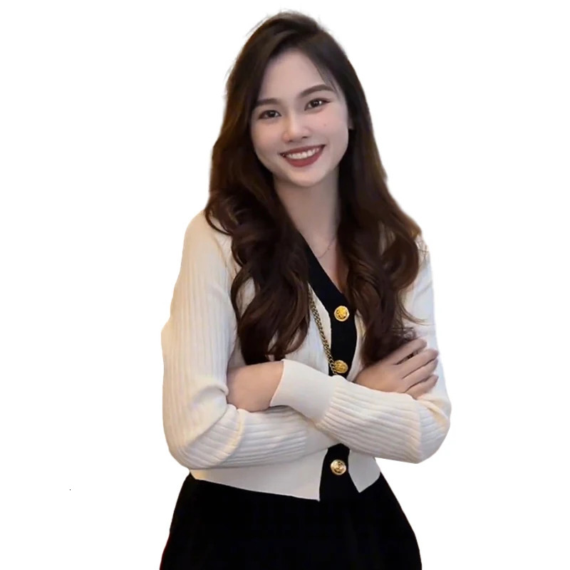 Womens Korean Version Sweater jacket V-neck Knitted Long Sleeved Cardigan Jacket 240422