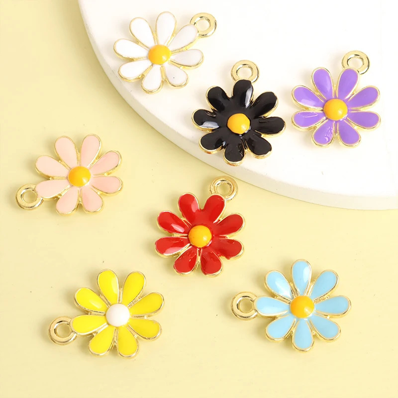 10pcs Kpop Colorful Daisy Enamel Charms for DIY Couple Trinkets Sweet Necklace Bracelet Earrings Hair Accessories Flower Pendant 240507