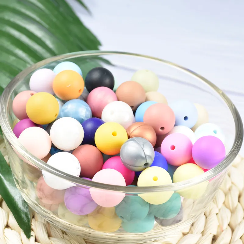 100 PCS 15 MM Round Marbles Gritty Silicone Beads Baby Teething Food Grade Silicone Teether BPA Free Necklace Baby Accessories 220211 ZZ