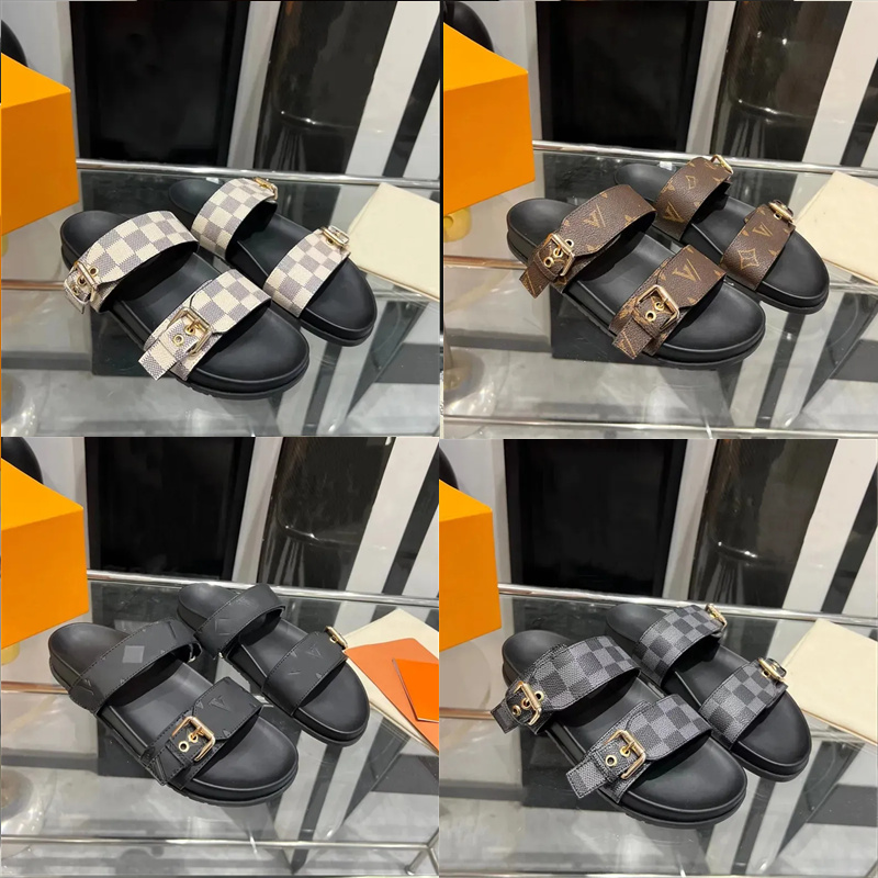 Bom Dia Genuine Leather sandal Slipper Casual Shoe summer beach gladiator Mules hasp New womans Flat Slide luxury Designer Sliders sandale Size 35-42