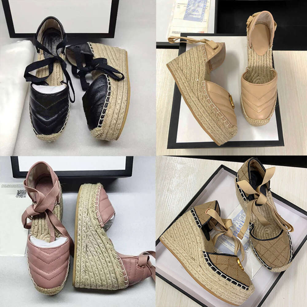 Designer Sandals Espadrille Plateforme coin de la cheville en cuir réel à lacets Matelasse Ladies High Heel 12cm Essentia pour toutes les saisons