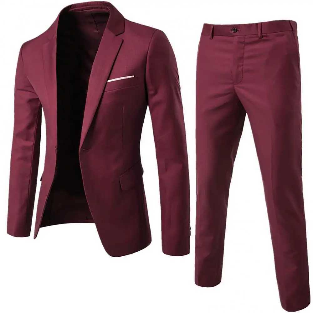 Men's Suits Blazers Wedding set retro mens solid color long sleeved lapel ultra-thin button business casual 2 Peice Q2405071