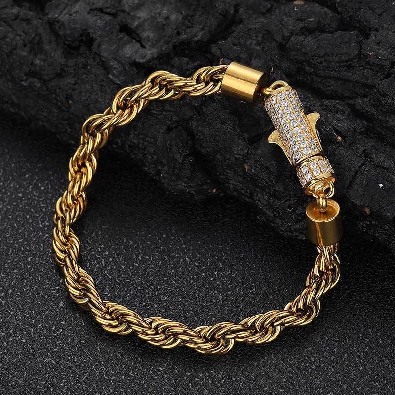 6mm 16-24inch NEW Trendy Men Rope Chain Necklace Bracelet 18K Gold Plated Stainless Steel Twisted Link Chains Necklace Fashion Rock Rapper Jewelry