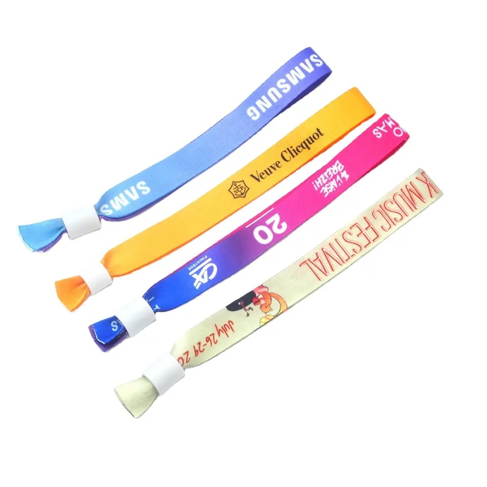 custom adjustable polyester rfid fabric elastic festival event woven bead wristband bracelet with logo