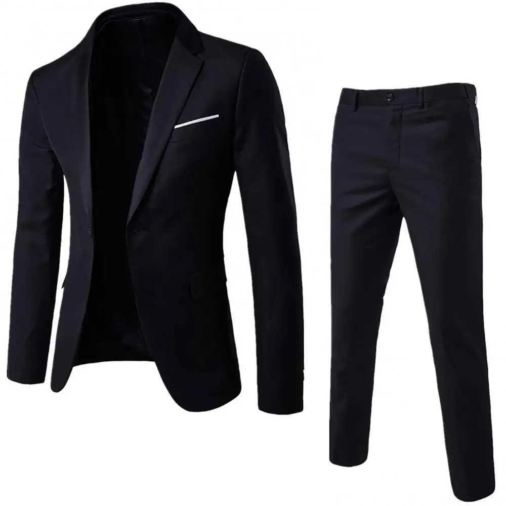Men's Suits Blazers Wedding set retro mens solid color long sleeved lapel ultra-thin button business casual 2 Peice Q2405071