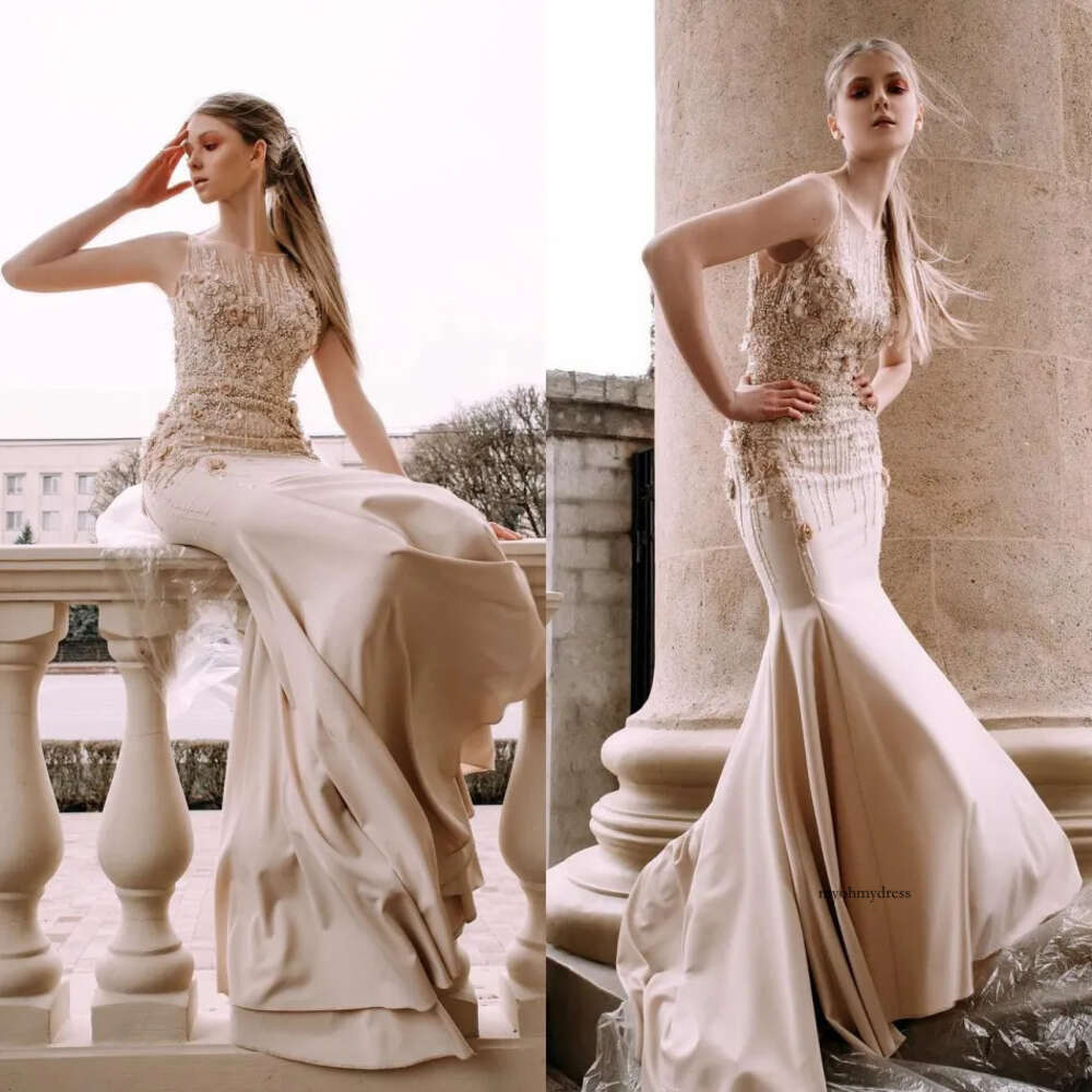 2020 Mermaid New Arrival Evening Spaghetti Applique Beads Formal Dresses Zipper Sweep Train Sleeveless Party Gowns 0508