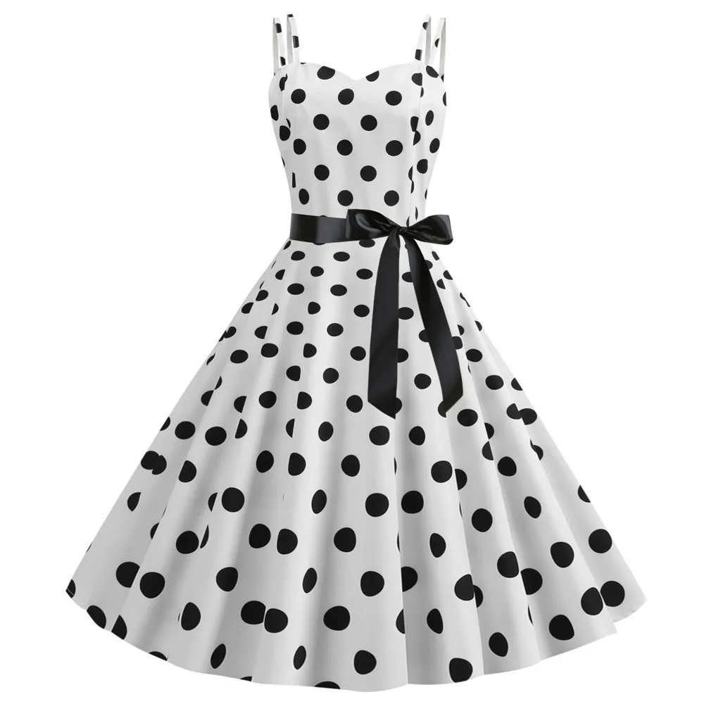 Women Summer Polka Dot Print Party Robe Femme Black Retro Vintage Swing Prom Rockabilly Midi Dresses vestidos 240422