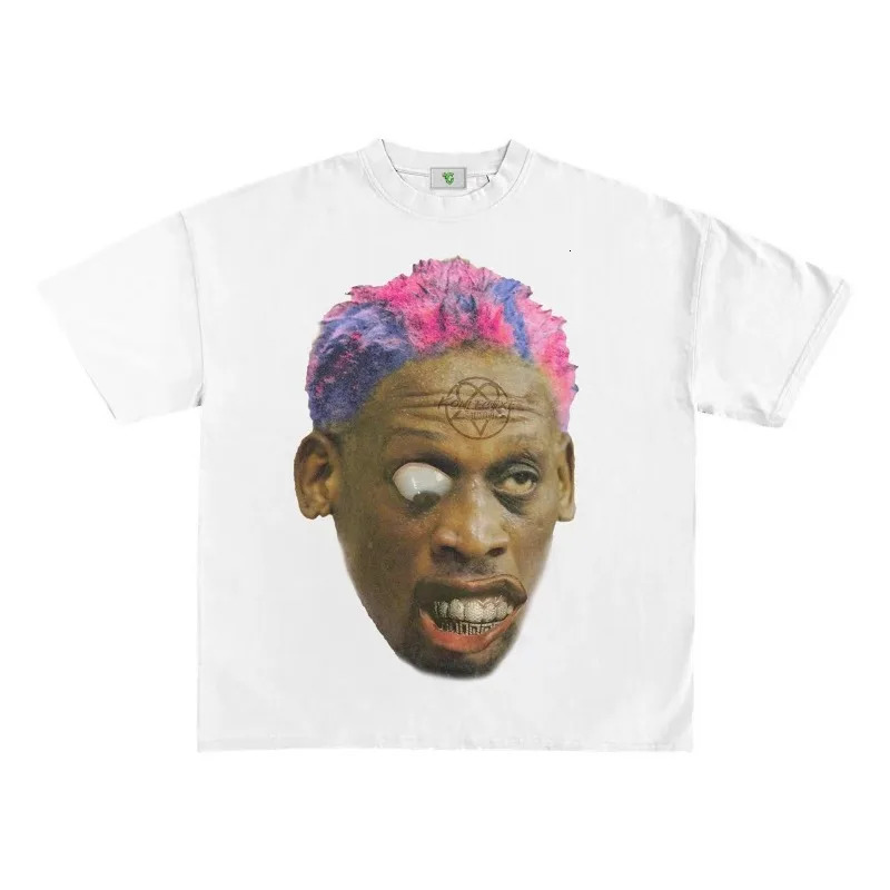 American retro fun funny portrait printed T-shirt men y2k Goth Harajuku fashion couple round neck casual loose shirt 240429