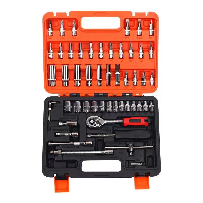 Versatile 53 Pieces Car Repair Ratchet Spanner Set Compact Organized Boxed Mechanics' Essential Tools
