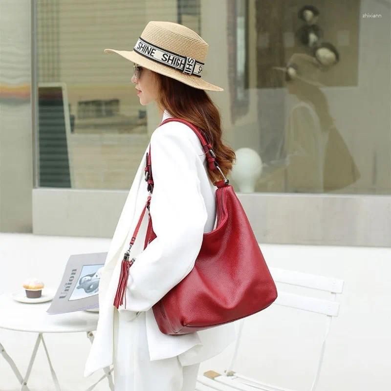 Free Shipping Totes European And American Style Genuine Leather Women's Bag Underarm Cowhide Tassel Shoulder Tote Ladies' Large Designer Bag
