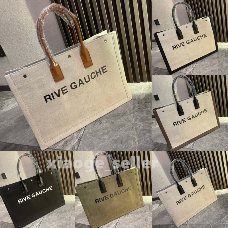 Women Men Tote bags Rive Gauche Canvas linen handbag Large capacity beach bag Designer women bags Trend shopping bag Canvas Bag Size 48x34cm