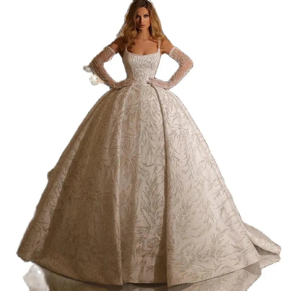 Stunningbride 2024 Classic Spaghetti Straps Mermaid Wedding Dresses Simple Square Neck Bridal Gown Custom Made Sequined Lace Bride Dress