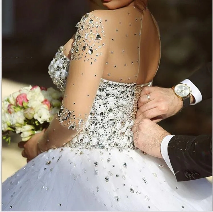 Dresses Crystal Bridal Gowns Beads Sheer Long Sleeves Wedding Dress Crystals Backless Or Length Tulle Bd019 6660312