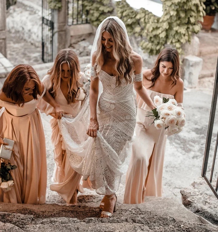 Chiffon Two Piece Bridesmaid Dresses A Line Off The Shoulder Backless Maid of Honor Gowns Long Wedding Guest Dresses