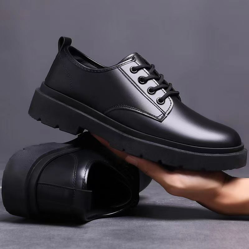 leather casual men's small Business British style workwear thick soles trendy and versatile lace up student work shoes Lhshoe