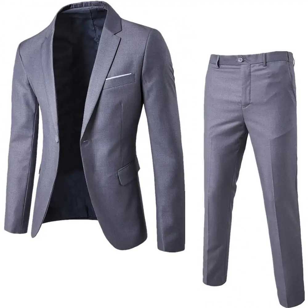Men's Suits Blazers Wedding set retro mens solid color long sleeved lapel ultra-thin button business casual 2 Peice Q2405071