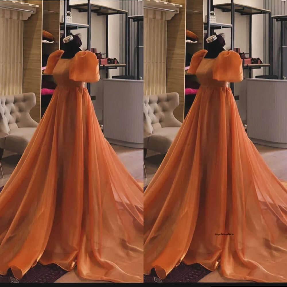 Classic Mermaid Prom Square Juliet Short Sleeve Sweep Train Ruffles Empire Celebrity Evening Dresses Plus Size Custom Made L24680 0431