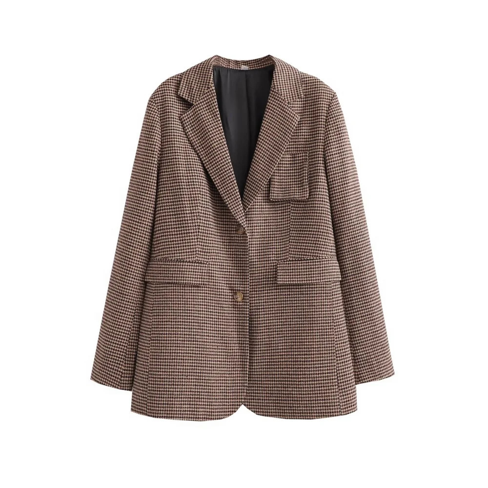 PB ZA Autumn Loose and Slim Suit Coat Leather Buckle Decoration Wide Pleated Skirt Pants Two Piece Set 240423