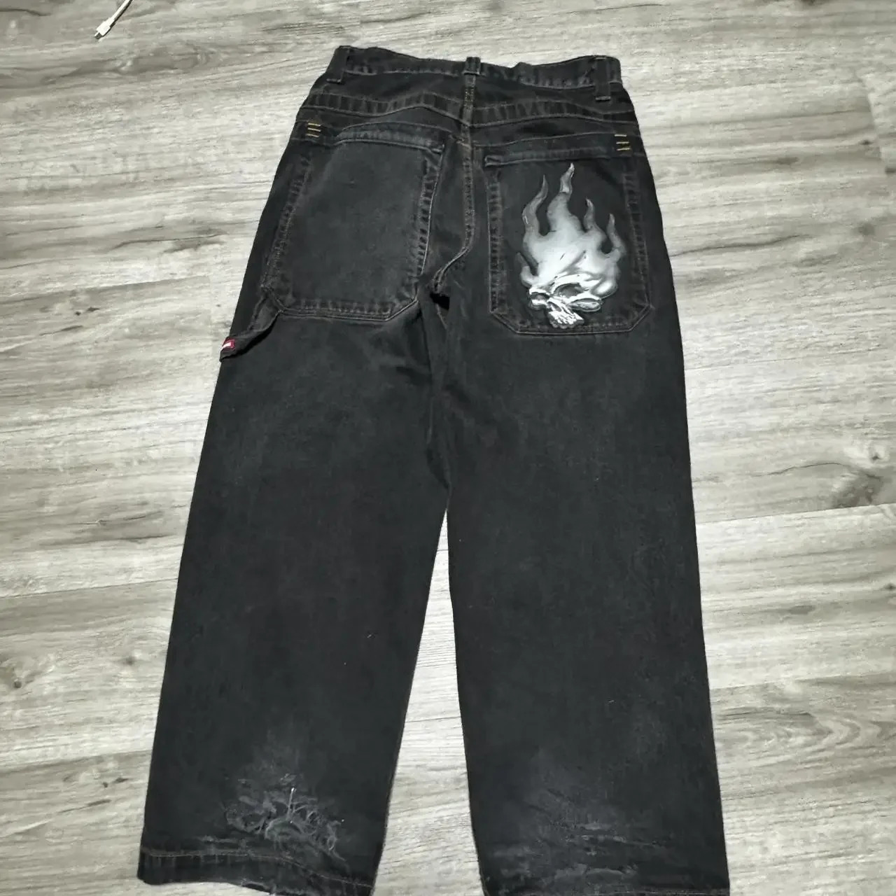 Harajuku Hip Hop Retro Skull Streetwear JNCO Jeans Y2K Mens Graphic Baggy Jeans Black Pants Punk Rock Gothic Wide Leg Trousers 240429