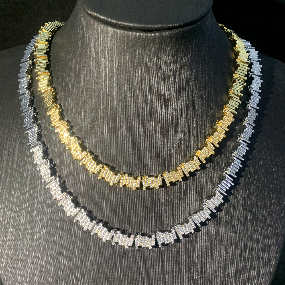 Iced Out Bling Rectangle 5A Cubic Zirconia Choker Necklace Multi Short Bar Cz Charm Fashion Women Girl Jewelry