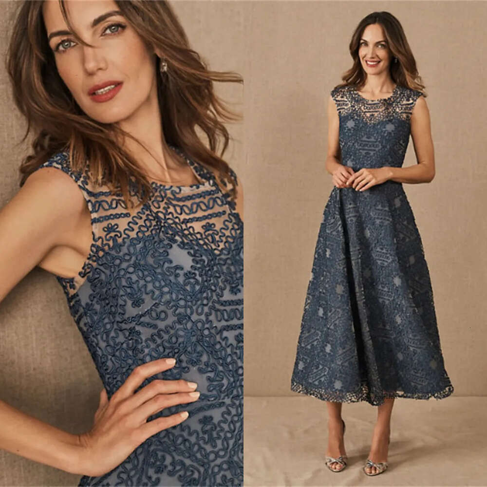 2020 Junoesque Mother Of The Bridal Jewel Neck Sleeveless Lace Mothers Formal Wear Plus Size Wedding Guest Dress 0508