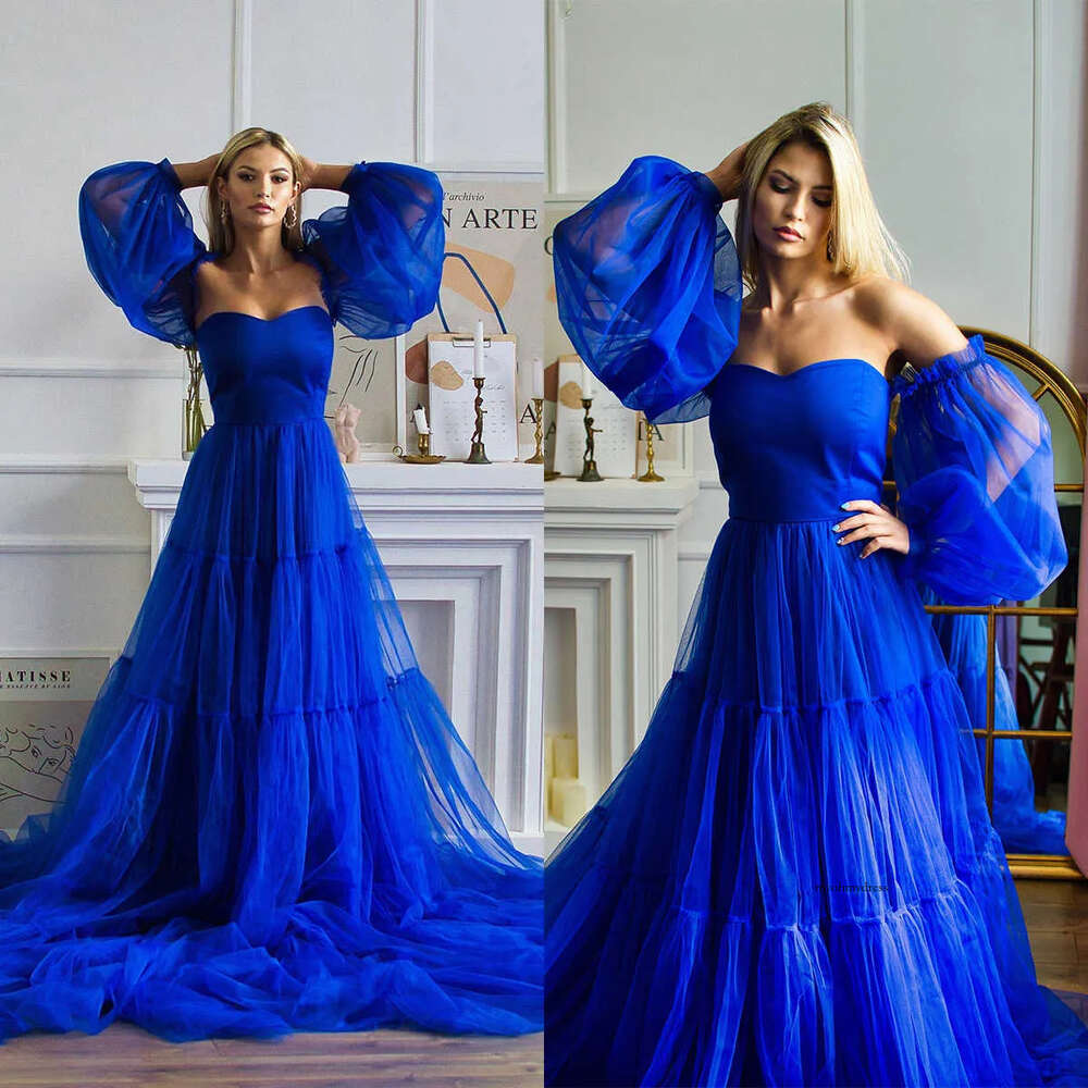 Fairy A-Line Prom Strapless Long Sleeve Sweep Train Lace Up Ruffle Pick-ups Tiered Celebrity Evening Dresses Plus Size Custom Made L24655 0508