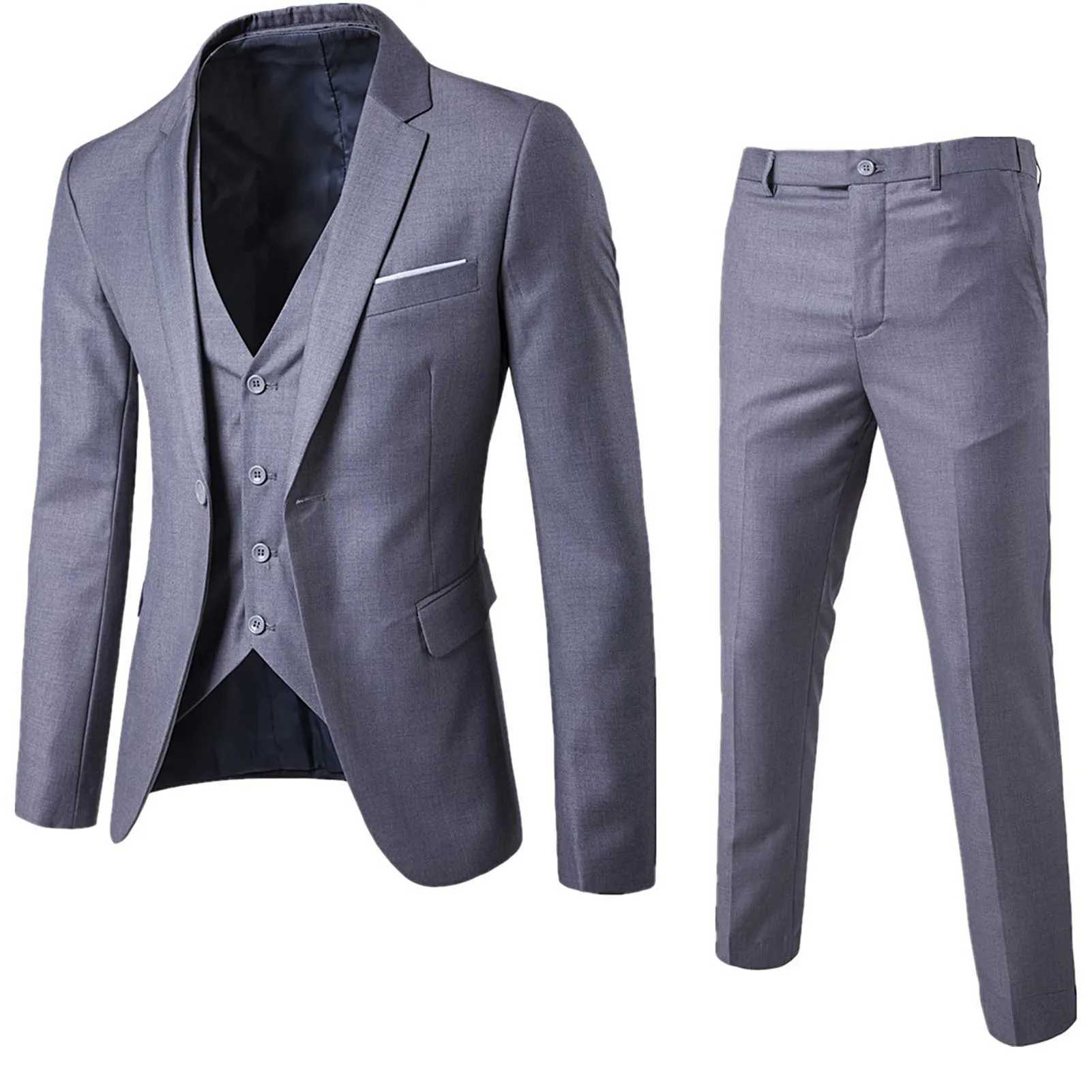 Men's Suits Blazers 3-piece mens ultra-thin formal set solid color jacket vest pants business Q240507